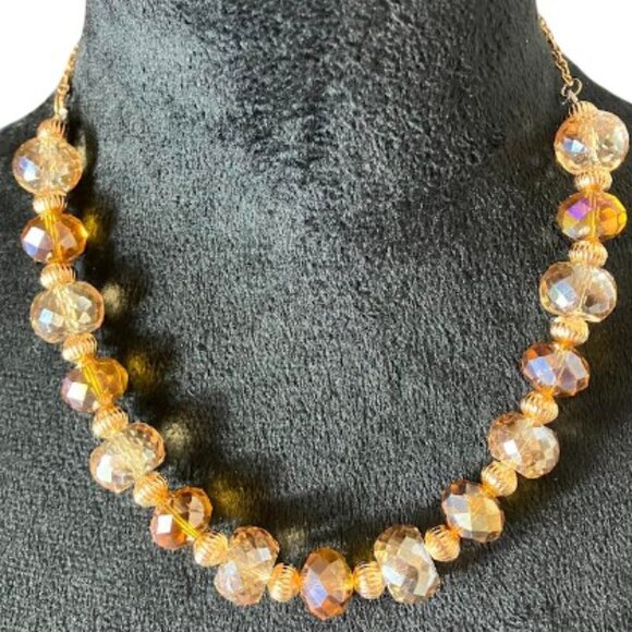 Handcrafted Champagne and Amber Glass Multifaceted Bead Elegant 18" Necklace - Picture 1 of 6